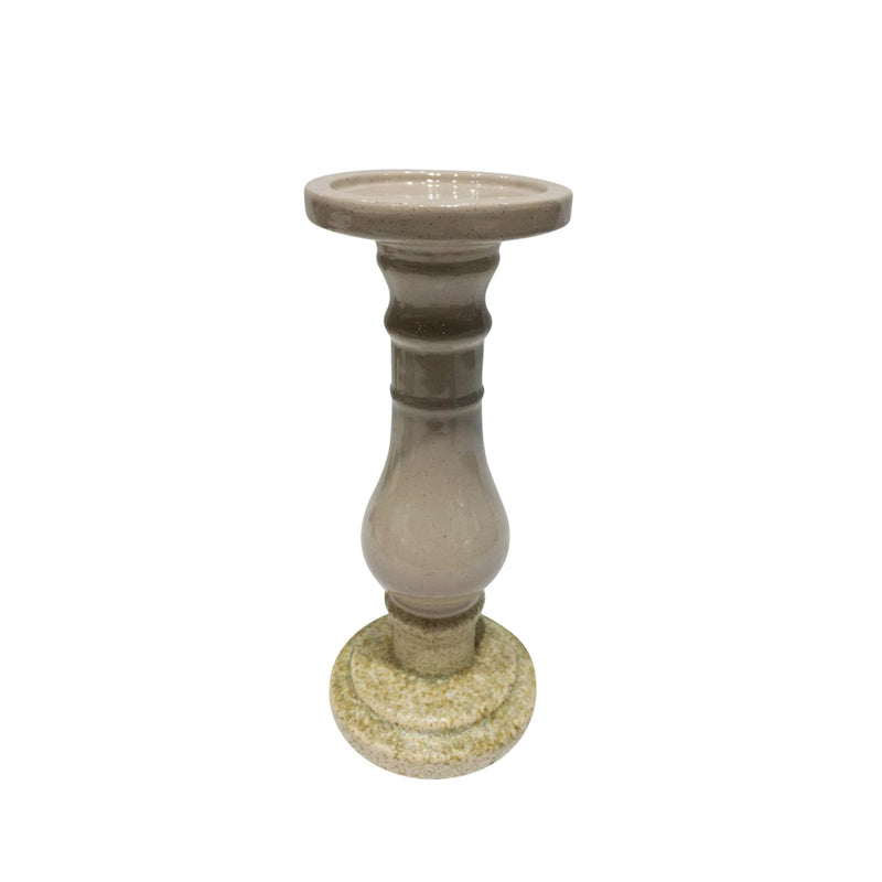 Ceramic 11" Candle Holder, Beige / White