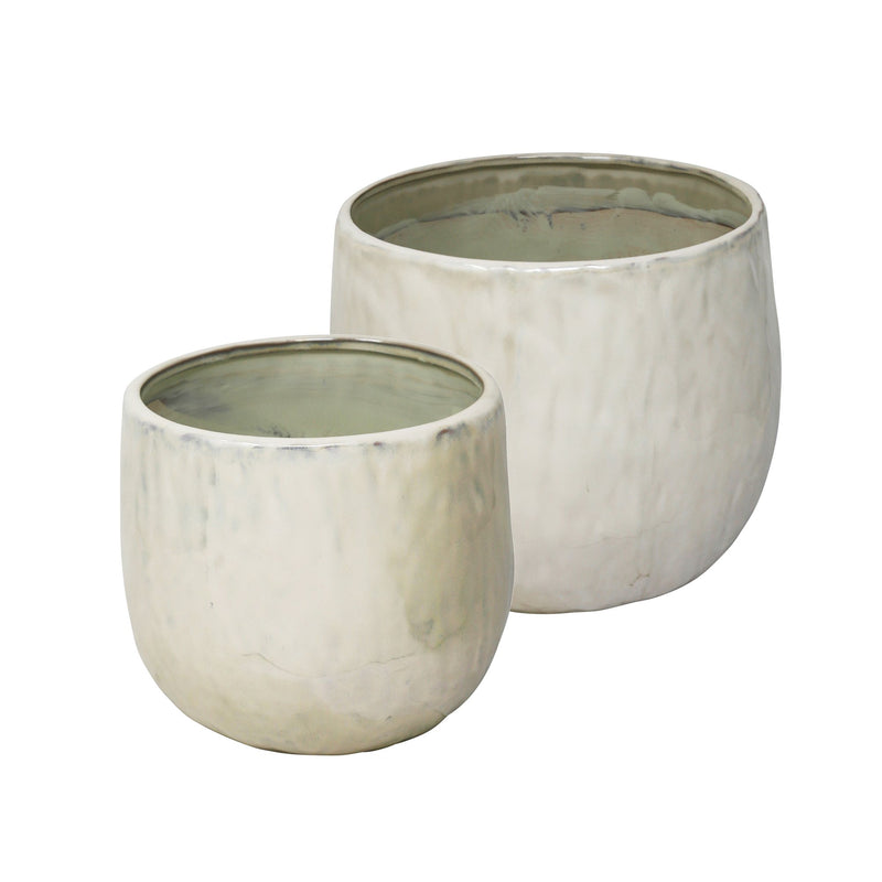 S/2 Ceramic Planters 8"/6"D, Pearl