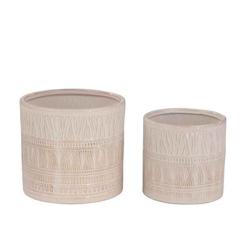 S/2 Ceramic 6"/5" Planters, White
