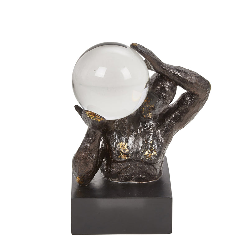 Polyresin Statue W/ Crystal Ball 11", Black