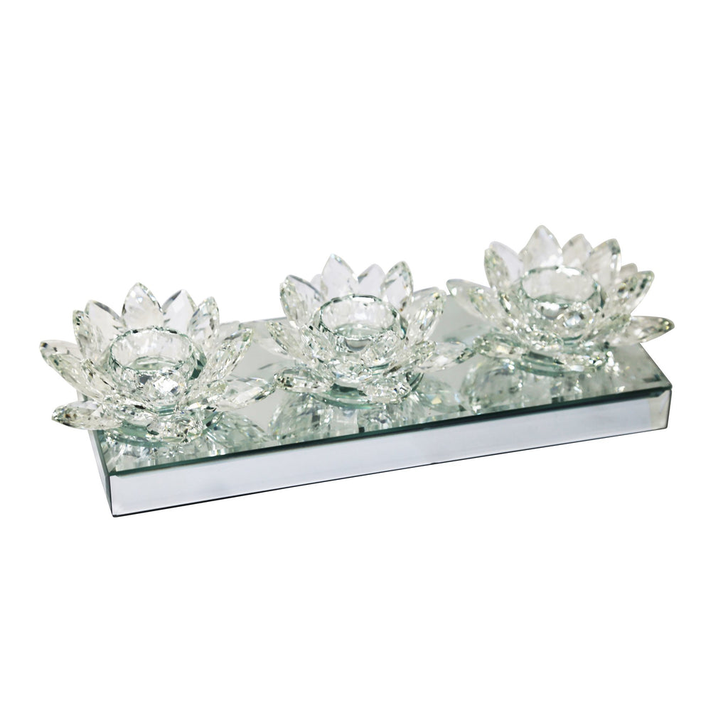 Triple Lotus Tealight Holderon Mirror Base,Clear