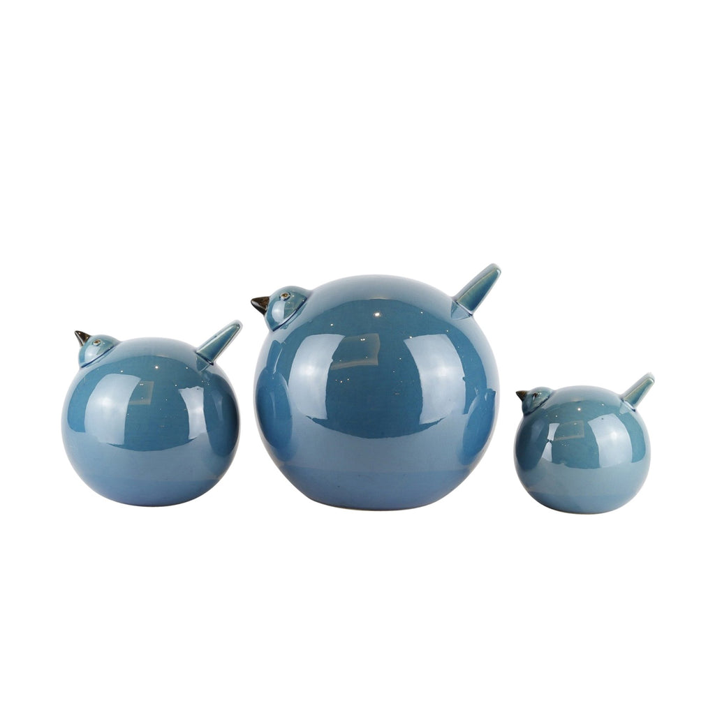 S/3 Ceramic Birds 7.5", Teal