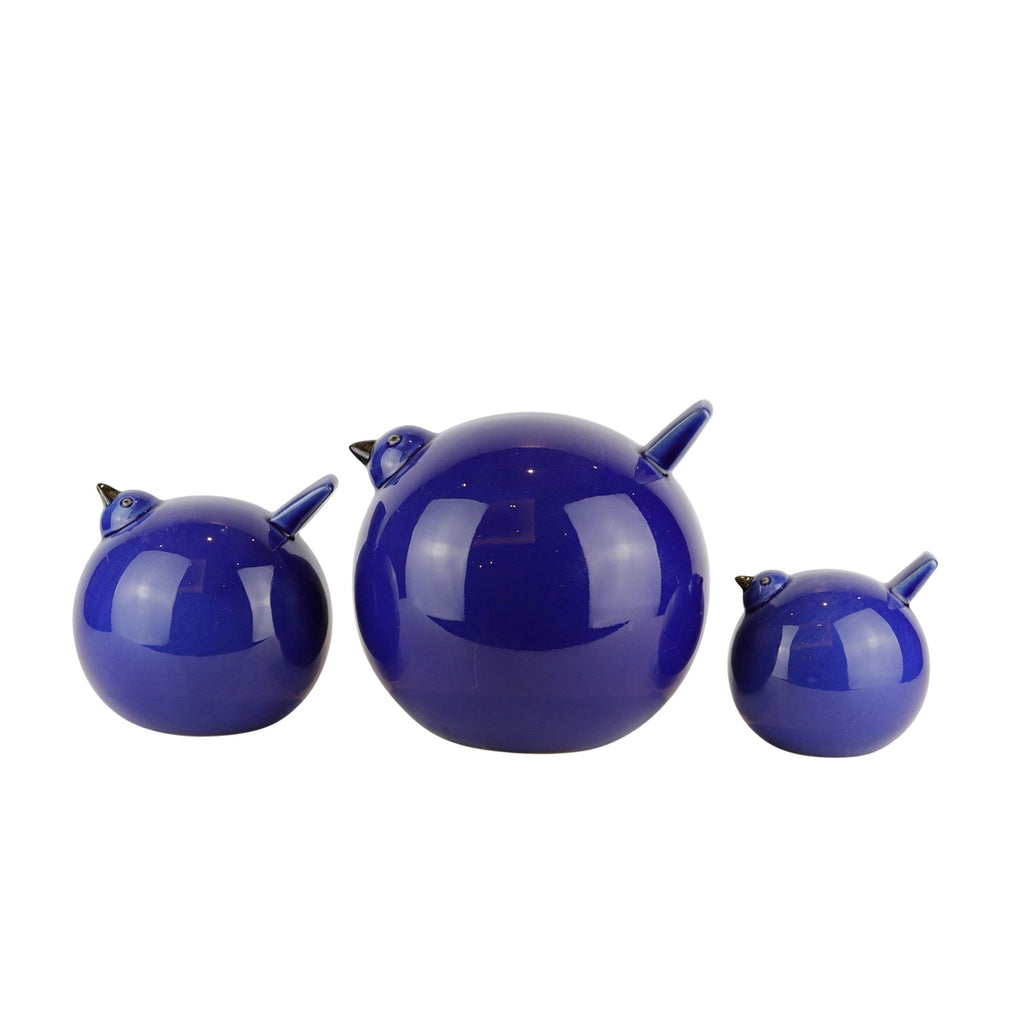 S/3 Ceramic Birds 7.5", Navy