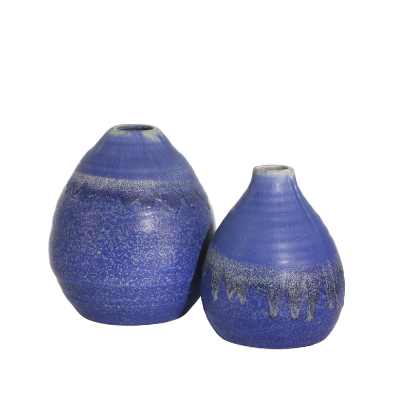 S/2 Ceramic Drip Glaze Egg Vases, 6/4.75", Blue