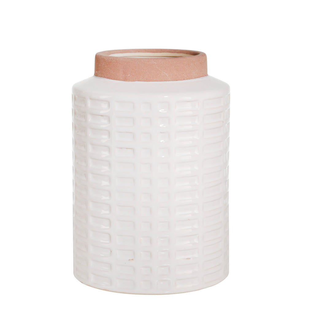 Ceramic 9.25" Rimmed Vase, White