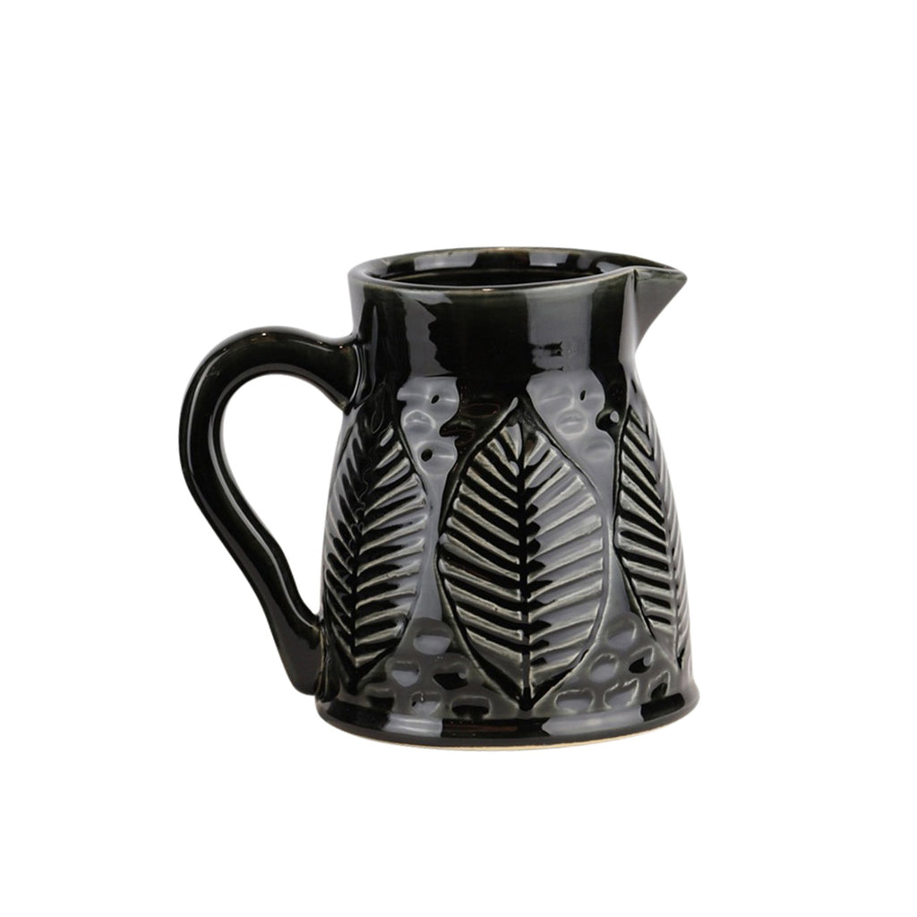 Ceramic 6" Leaf Design Pitcher, Black