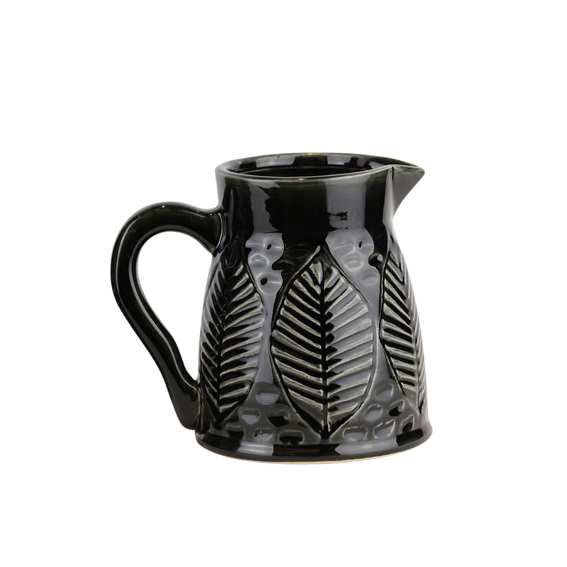 Ceramic 6" Leaf Design Pitcher, Black