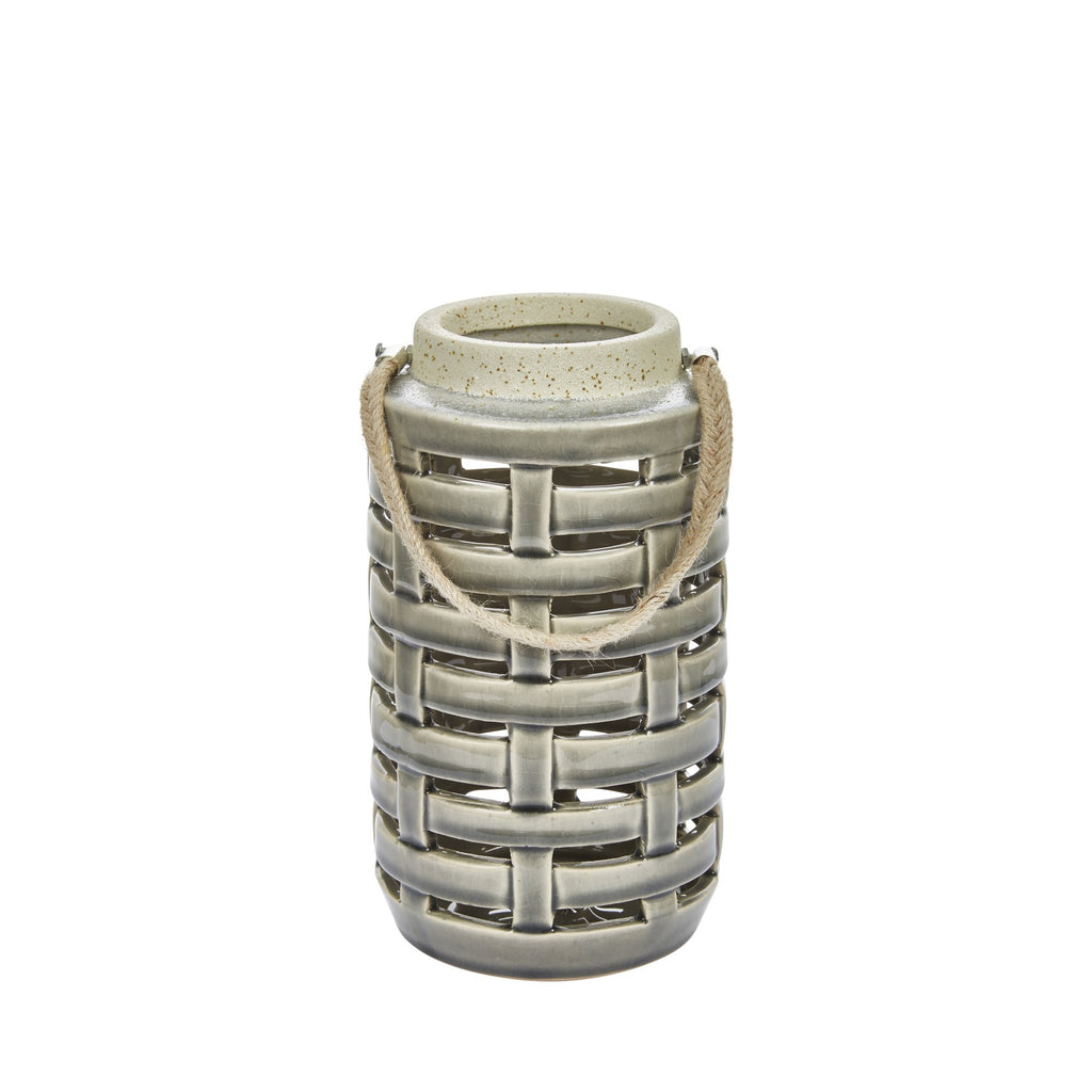 Ceramic Lattice Weave Lantern , 8",Gray