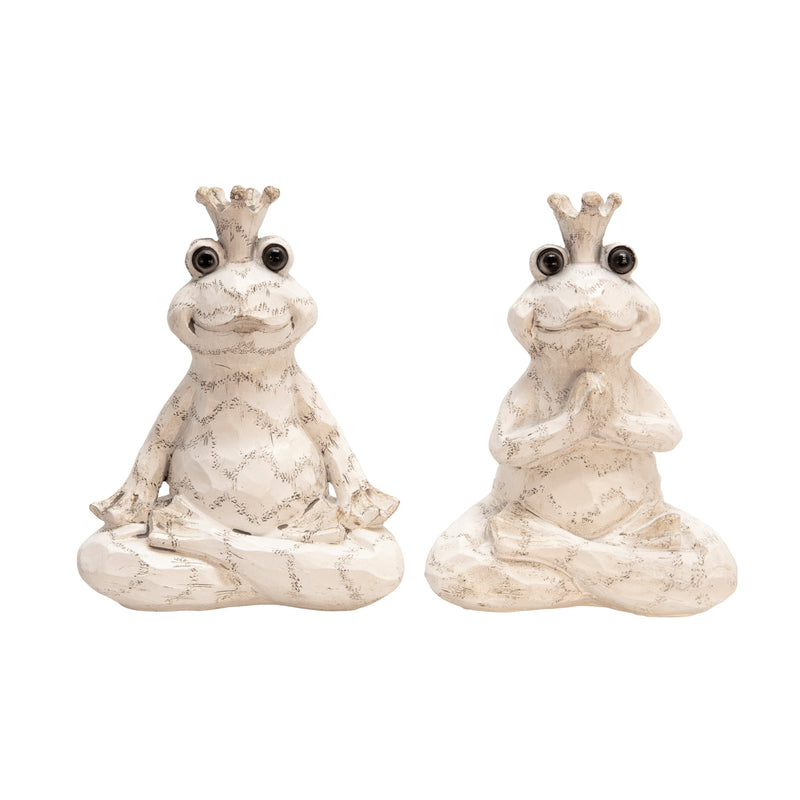 S/2 Resin Yoga Frogs 6.75", Cream