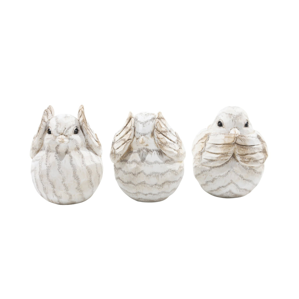 S/3 Resin Decorative Birds 6",Cream