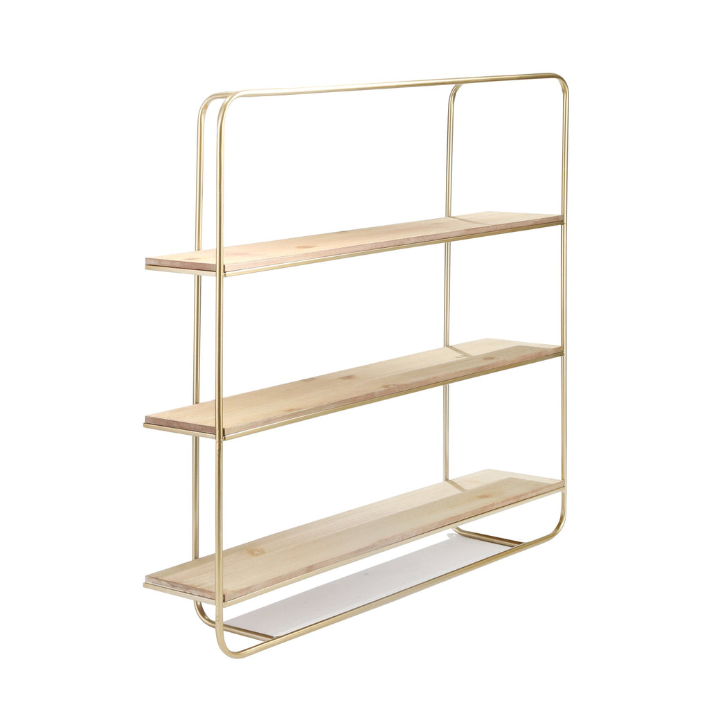 Metal / Wood 3 Tier Wall Shelf, Gold