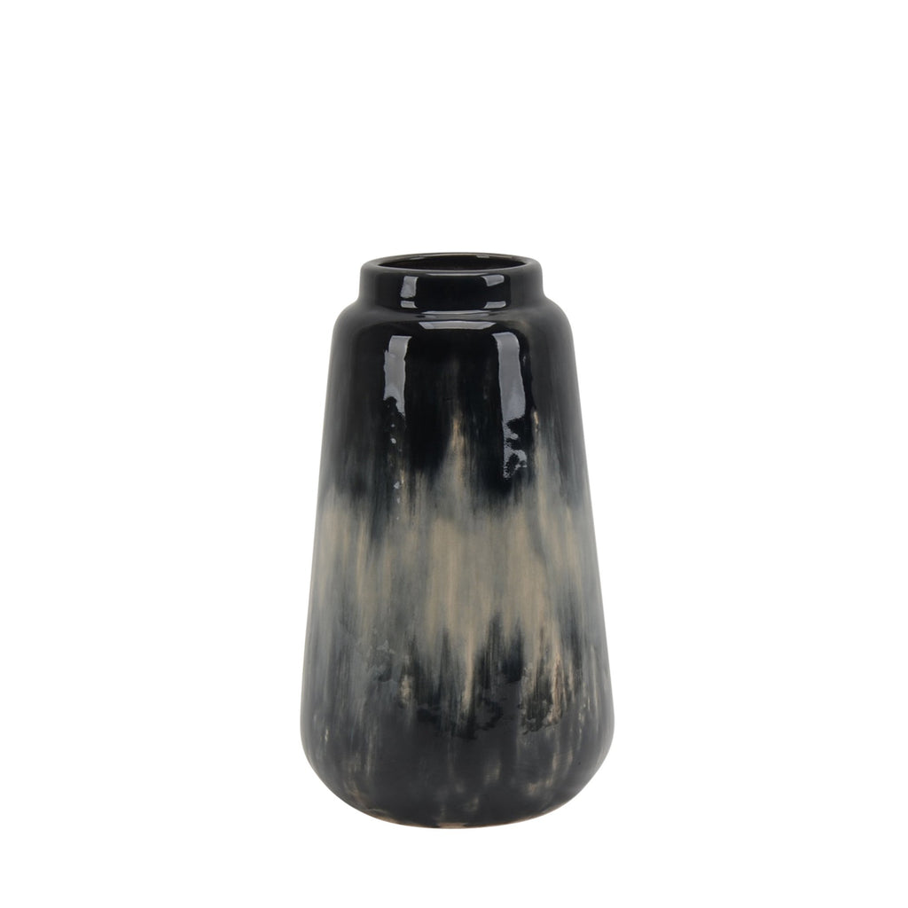 Ceramic 9.5" Vase, Black/Blue Mix