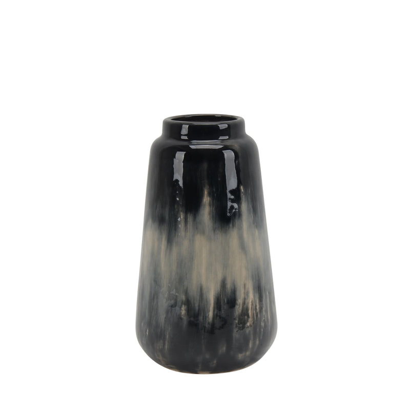 Ceramic 9.5" Vase, Black/Blue Mix