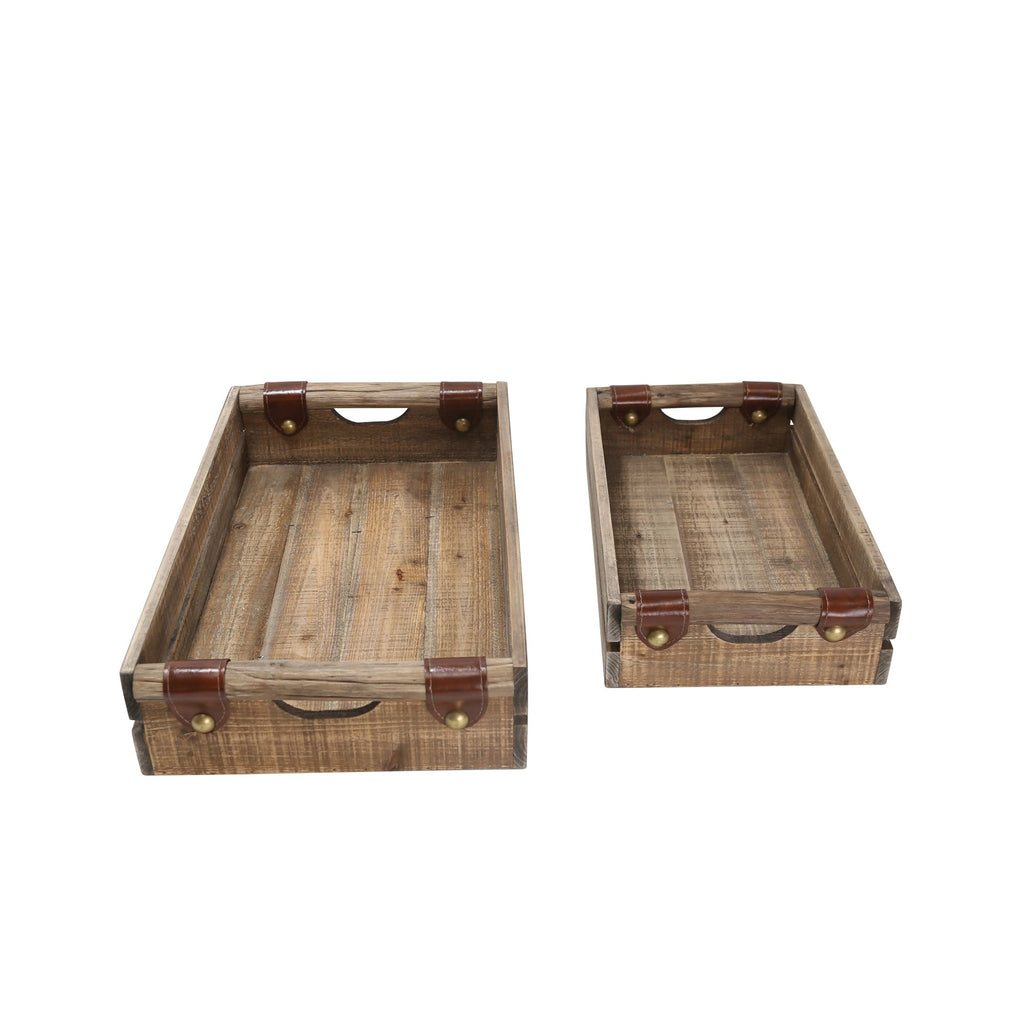 S/2 Wood Trays, Brown