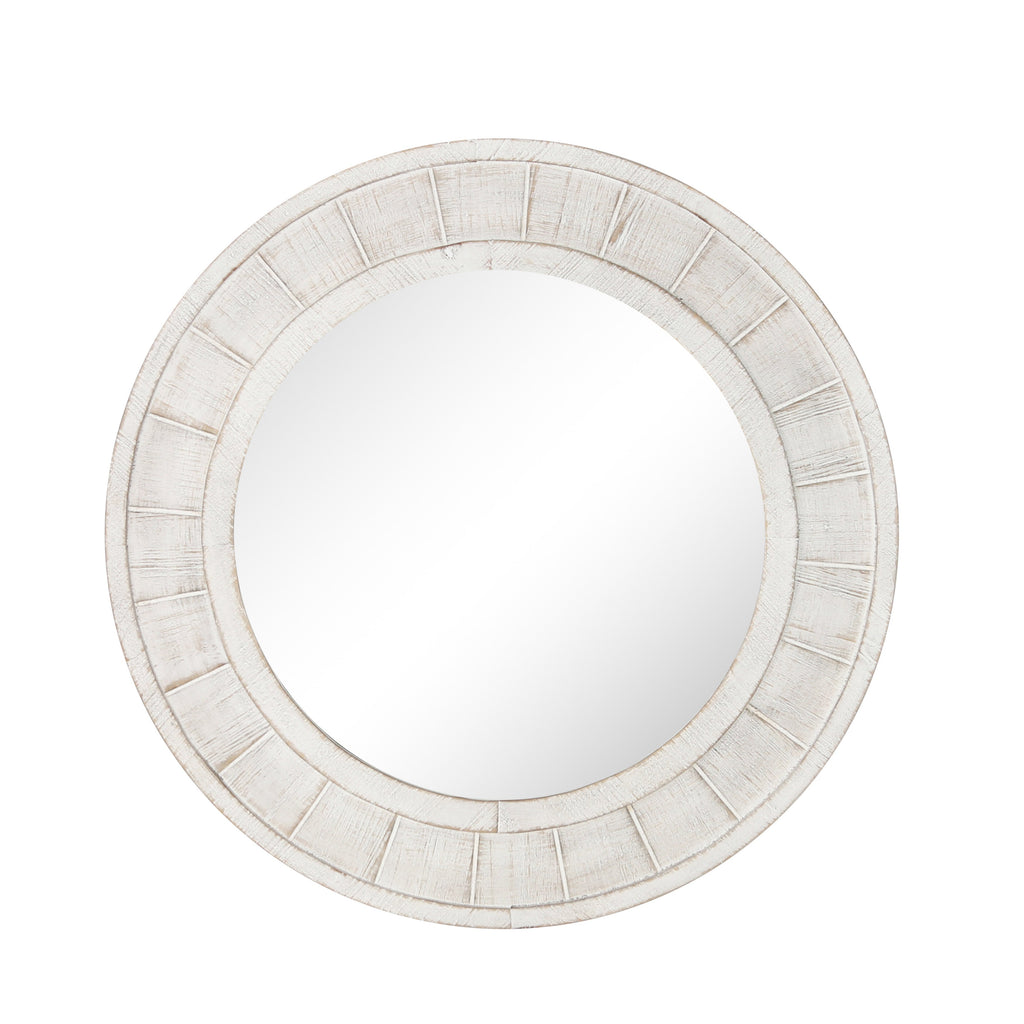 Wood Frame 28" Wall Mirror, Antique White Wb