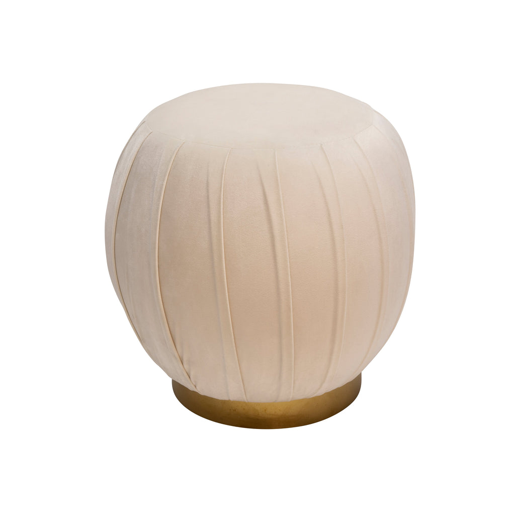 Pleated 18" Velveteen Ottoman,Cream