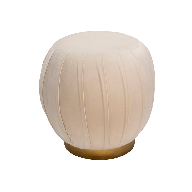 Pleated 18" Velveteen Ottoman,Cream