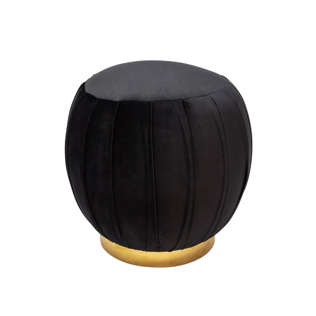 Pleated 18" Velveteen Ottoman,Black