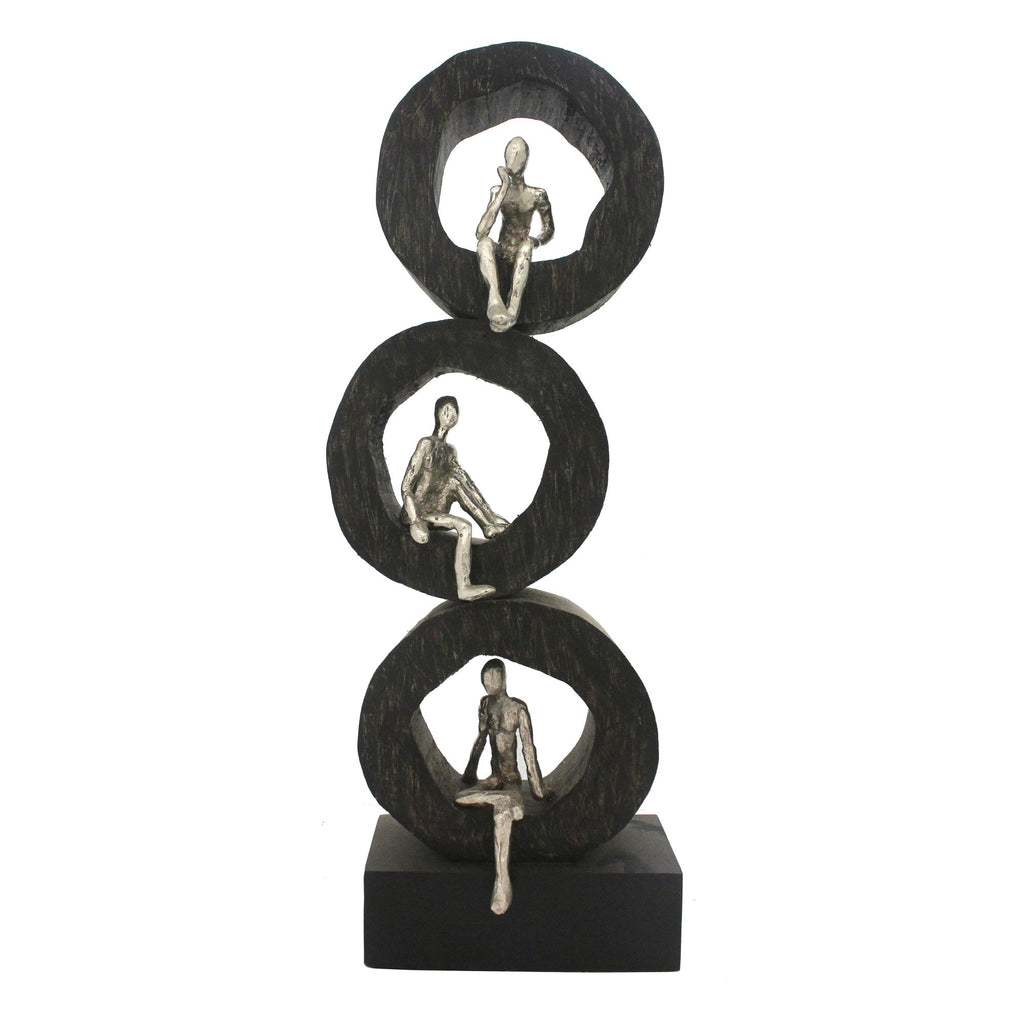 Mango Wood / Aluminum 22.5" 3Sitting Figurines, Silver