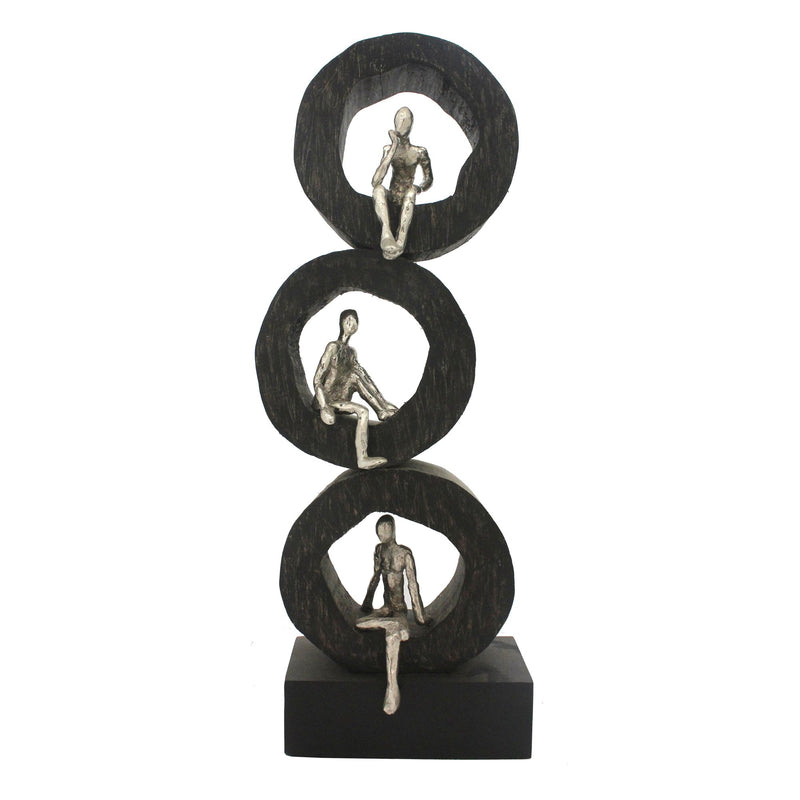 Mango Wood / Aluminum 22.5" 3Sitting Figurines, Silver