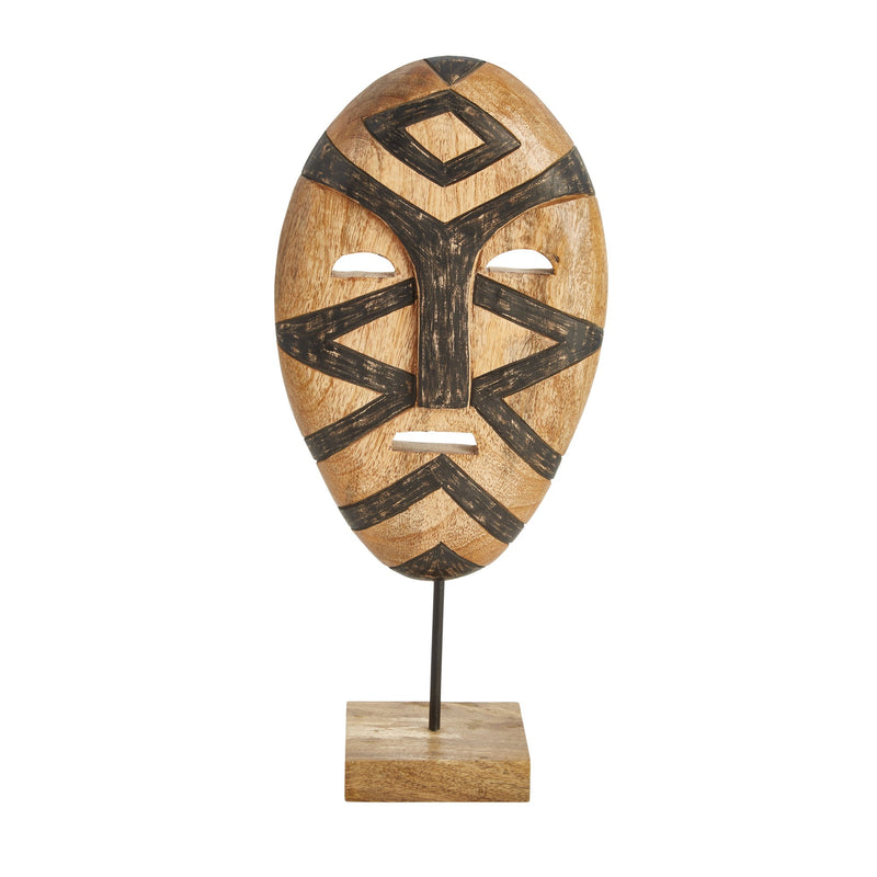 Mango Wood 21" Mask W/Black Stripes, Brown