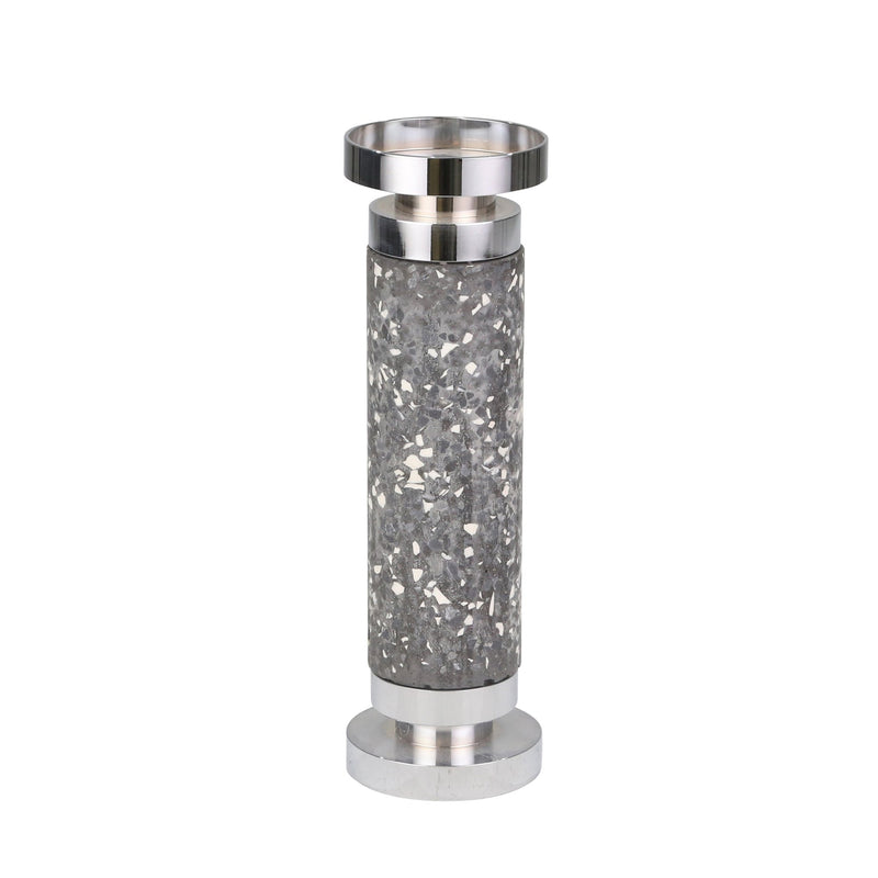Terrazzo 11" Pillar Candle Holder, Gray/Silver