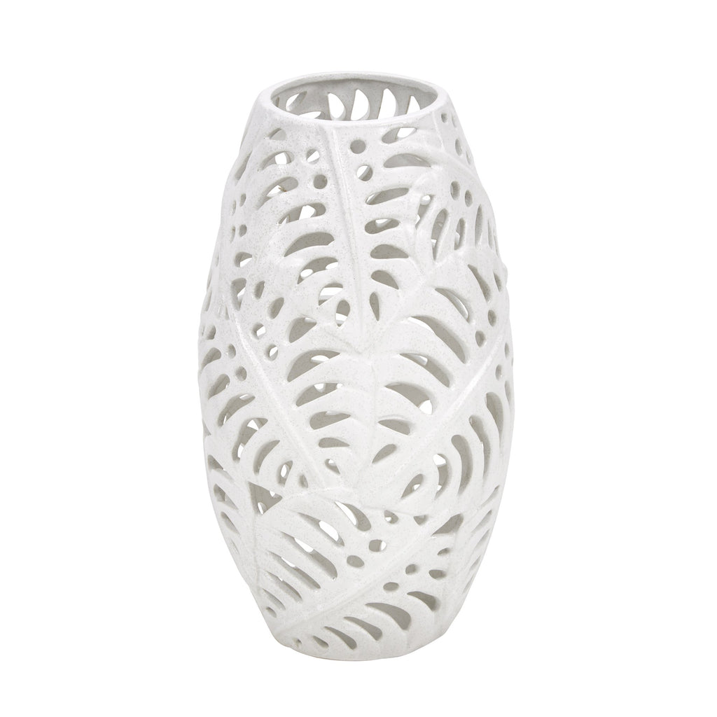 Ceramic 15.5" Fern Cutout Vase, Matte White