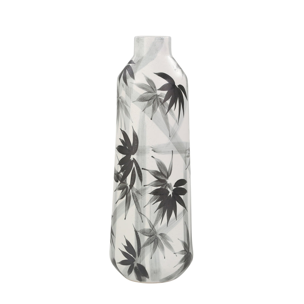 Ceramic 16" Fern Design Vase, Gray/White