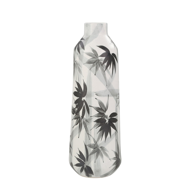 Ceramic 16" Fern Design Vase, Gray/White