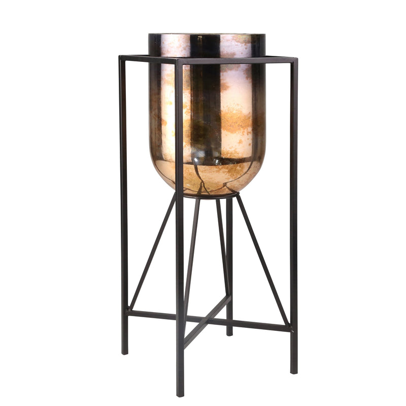 Glass 24" Hurricane On Iron Stand, Gold Mix