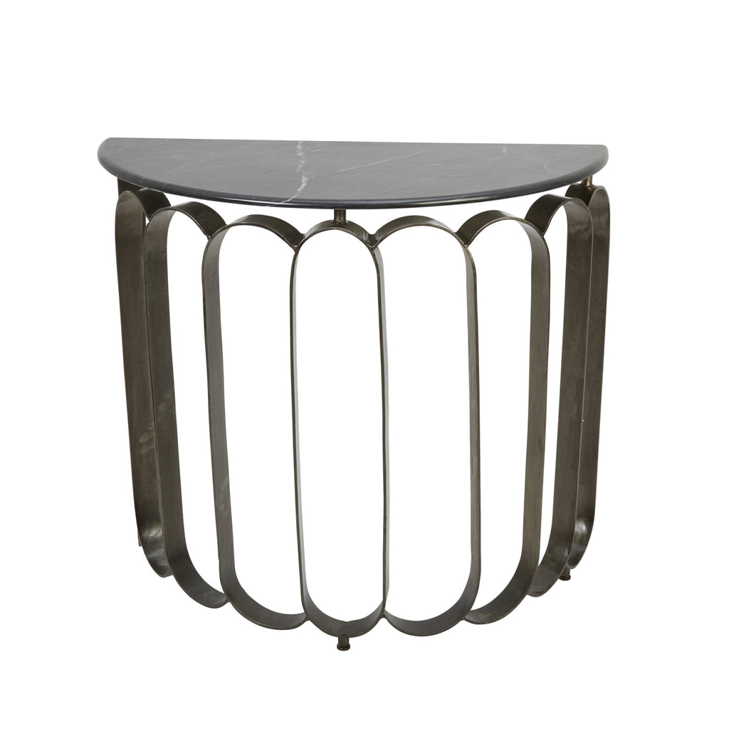 Iron 33" Demilune Console W/Marble Top, Black