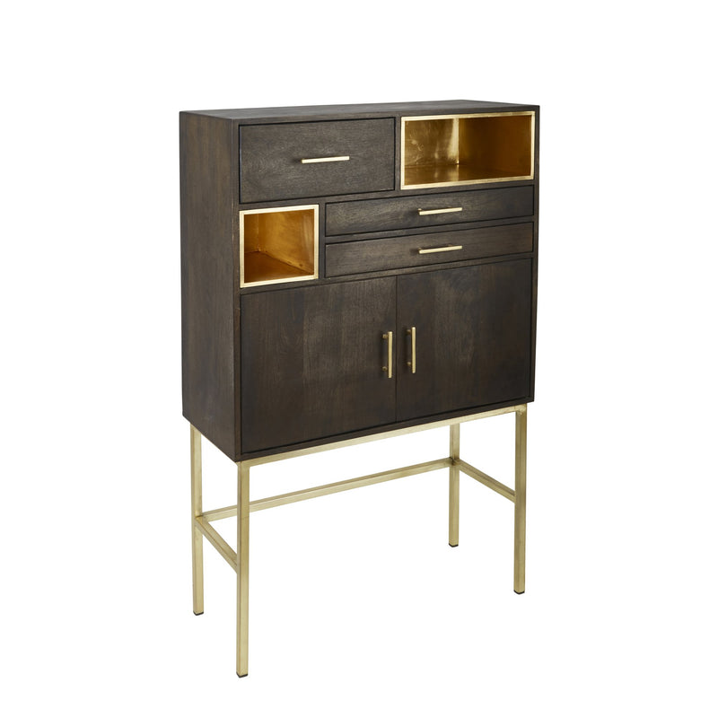 Wood 60" 3 Drawer, 2 Door Cabinet On Stand, Black