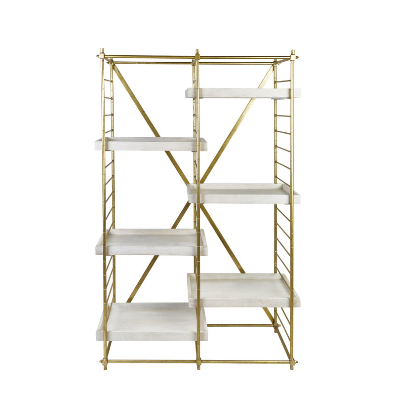 Gold Iron 69" Etagere W/Woode N Shelves, Kd