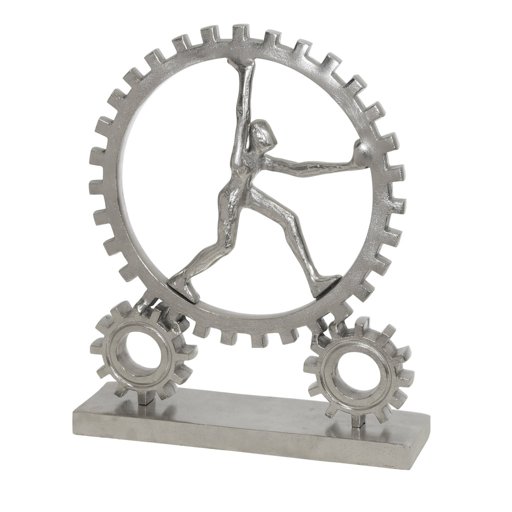 Aluminum, 16" Figurine With Gears, Silver