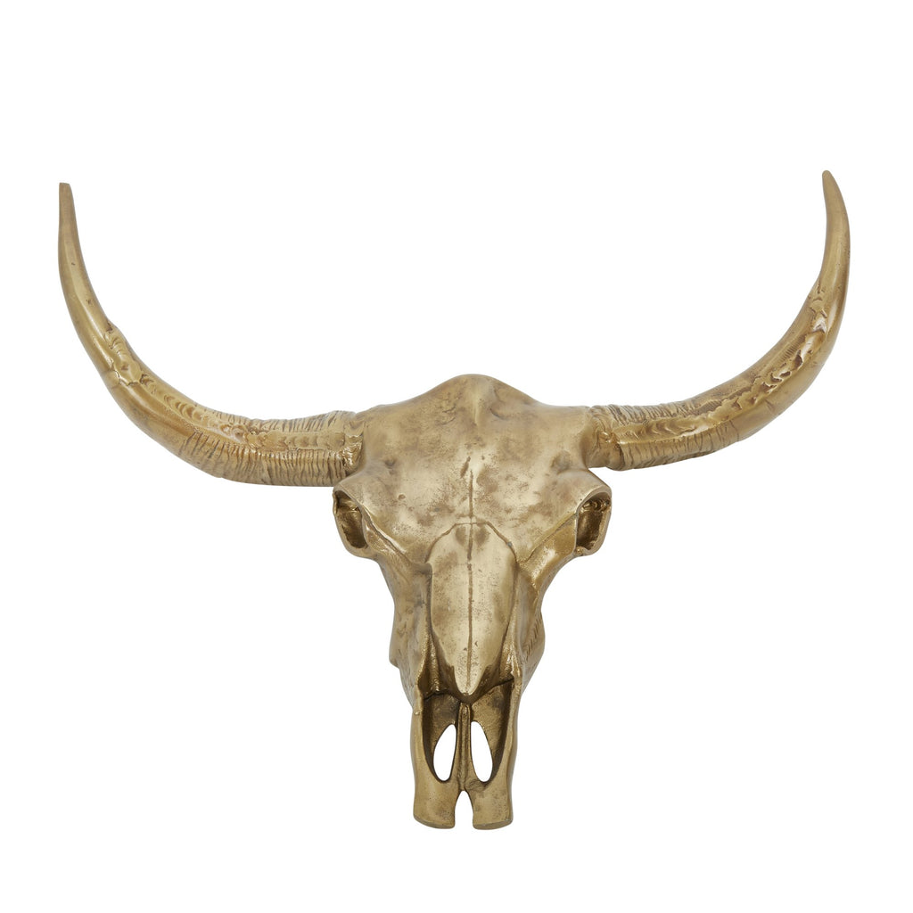 Aluminum 24" Bull Head Wall Decor, Brass Antique