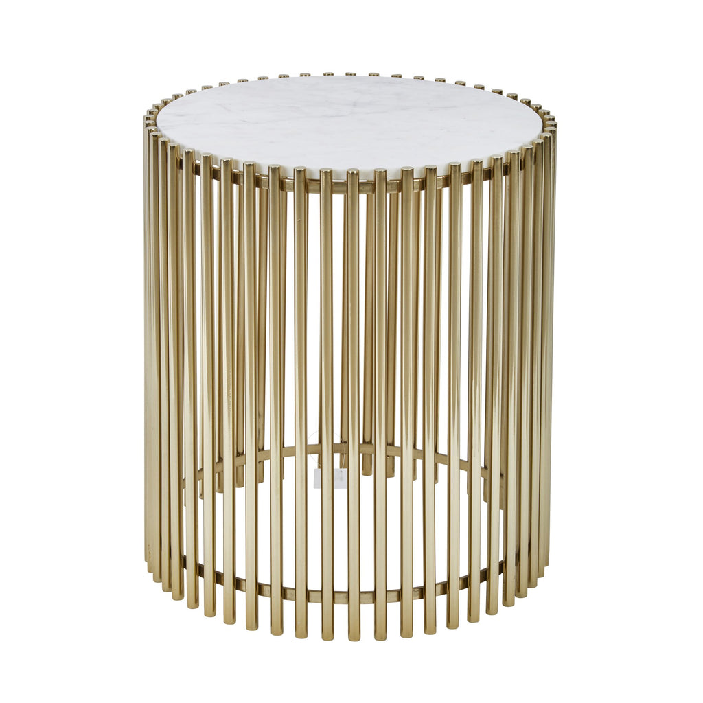 Steel / Marble 20" Accent Table, Gold/White