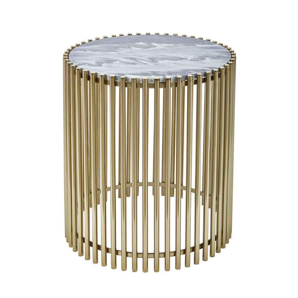 Steel / Marble 20" Accent Table, Gold/Black