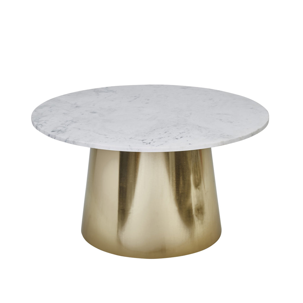 Iron 31" Round Cocktail Table W/ Marble Top, Gold/White