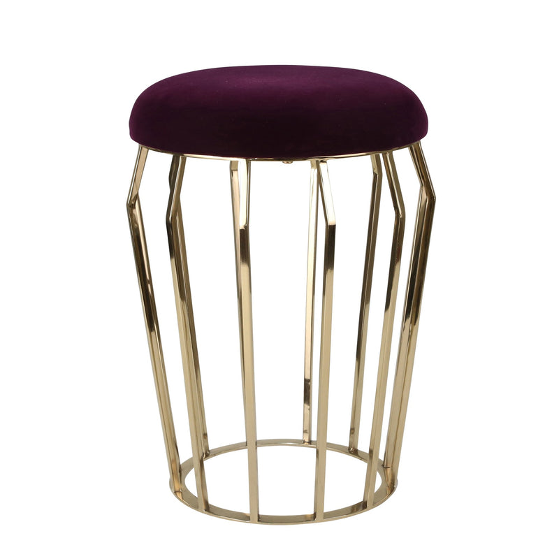 Metal 22" Gold Stool, Purple Cushion
