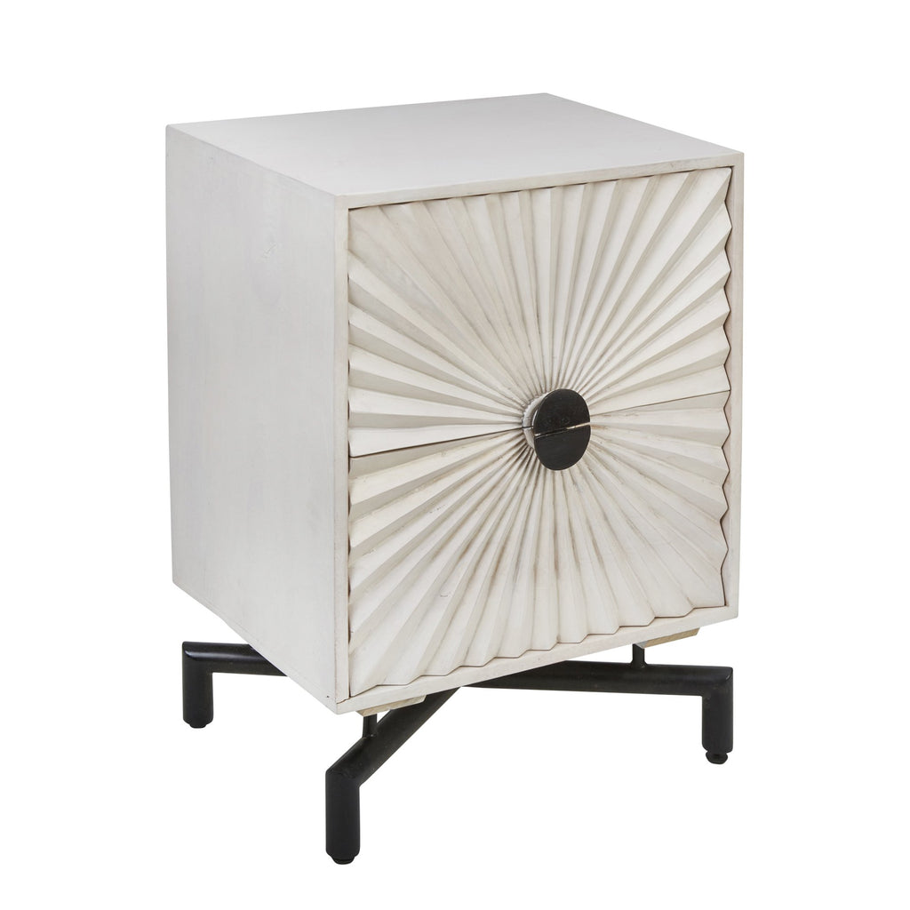 Mango Wood 31" Sunburst 2 Drawer Side Table, White