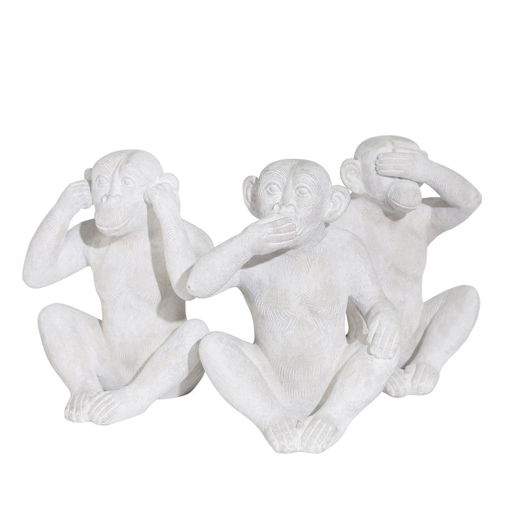 S/3 Resin 10" Monkey See No/Say No/Hear No Figurines, White