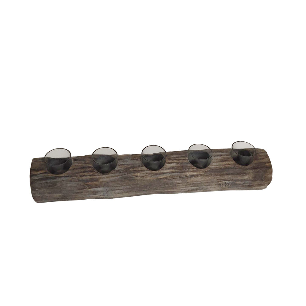 Wood 23.25" Log 5 Cup Tea Light Holder, Gray