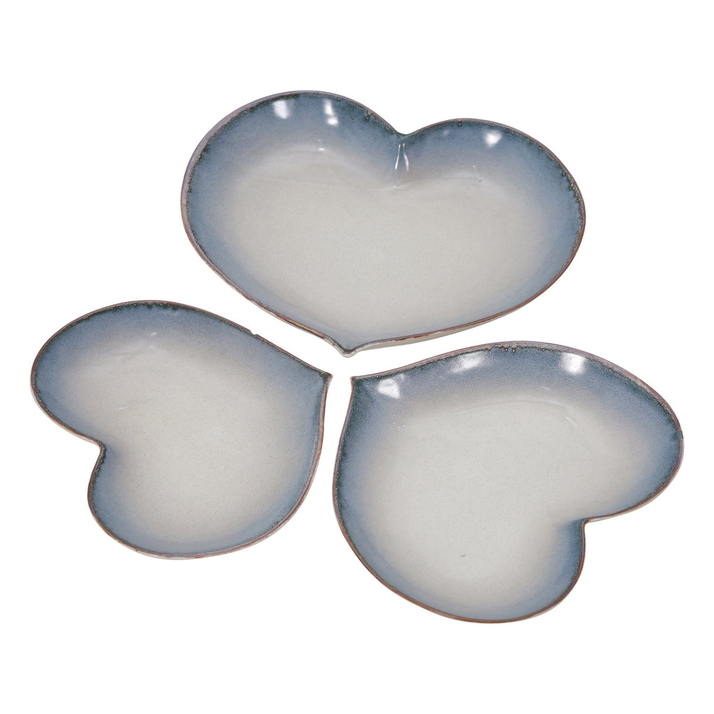S/3 Ceramic 15 / 13 /12" Heartplates, Blue Fade