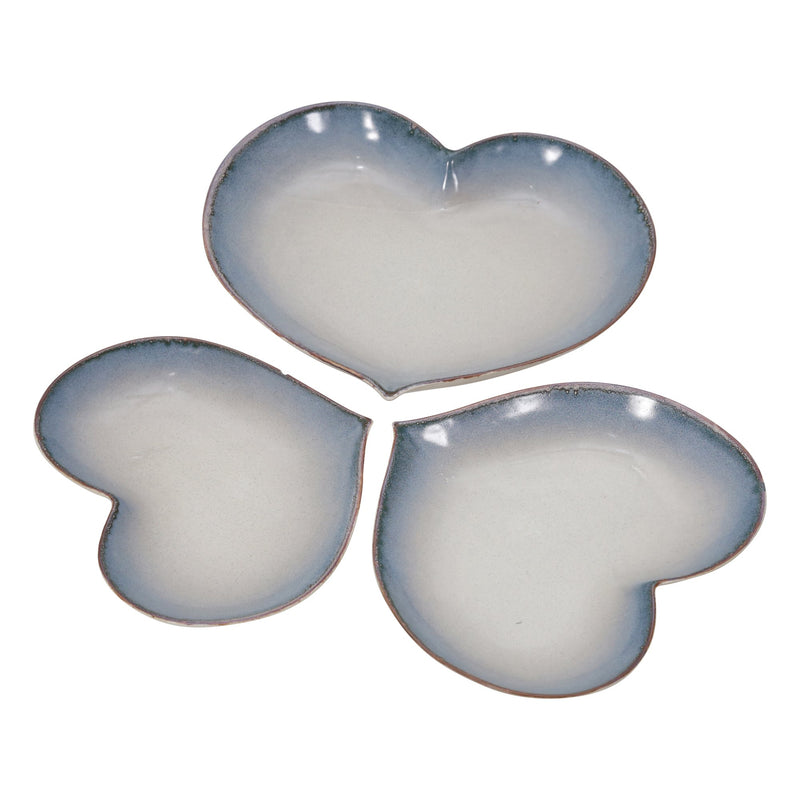 S/3 Ceramic 15 / 13 /12" Heartplates, Blue Fade