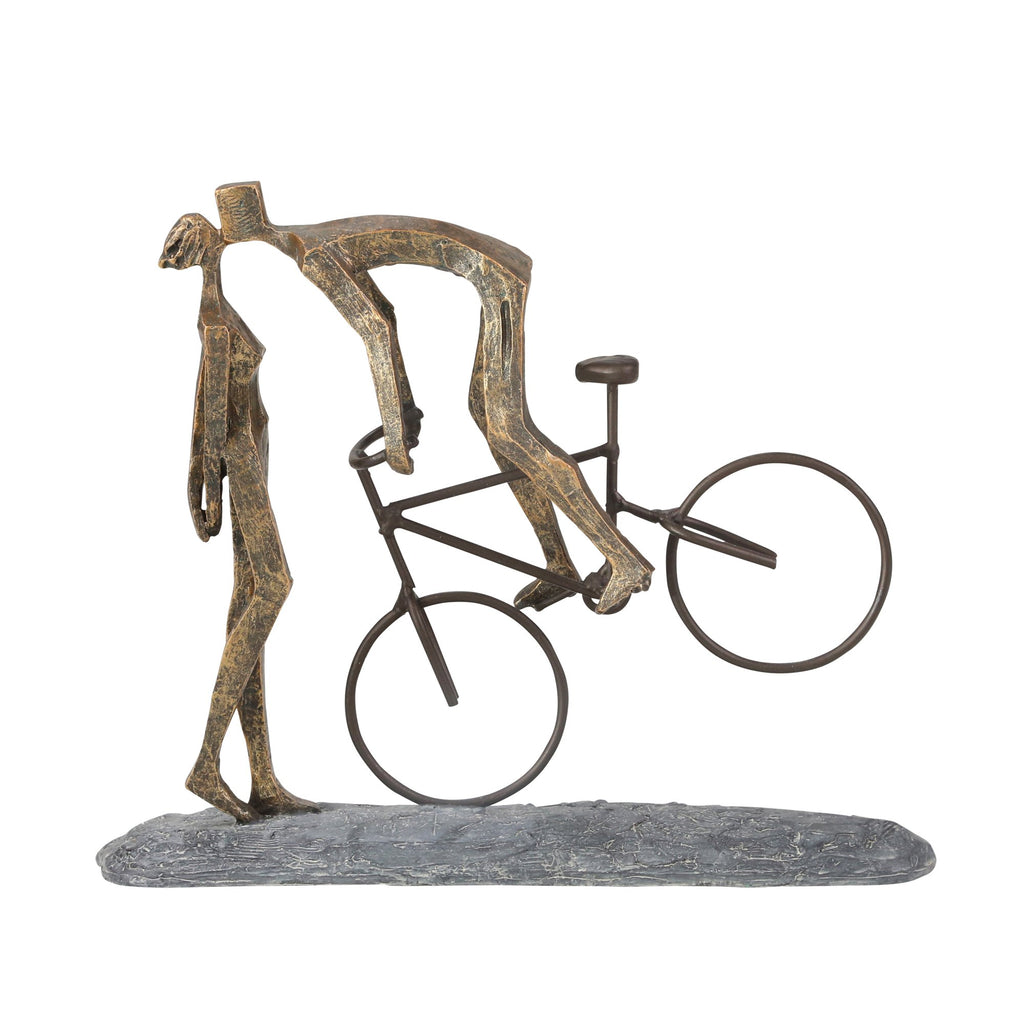 Polyresin 11.5" Kissing Couplewith Bike, Bronze