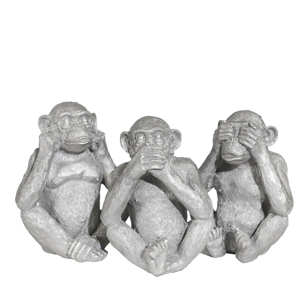 S/3 Polyresin Hear No, See Nospeak No Monkeys, Silver
