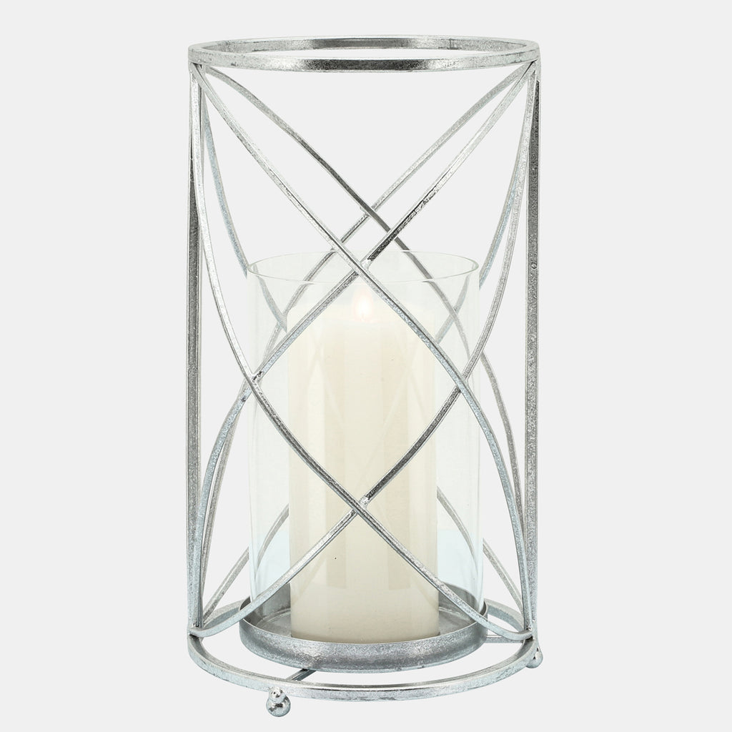 Metal 13" Hurricane Candle Holder,Silver