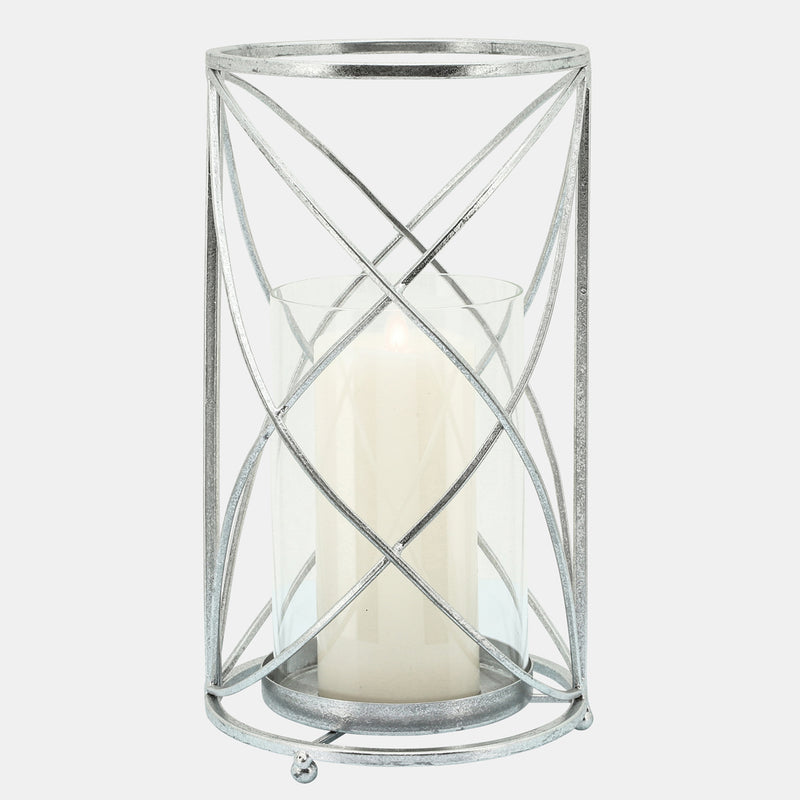 Metal 13" Hurricane Candle Holder,Silver