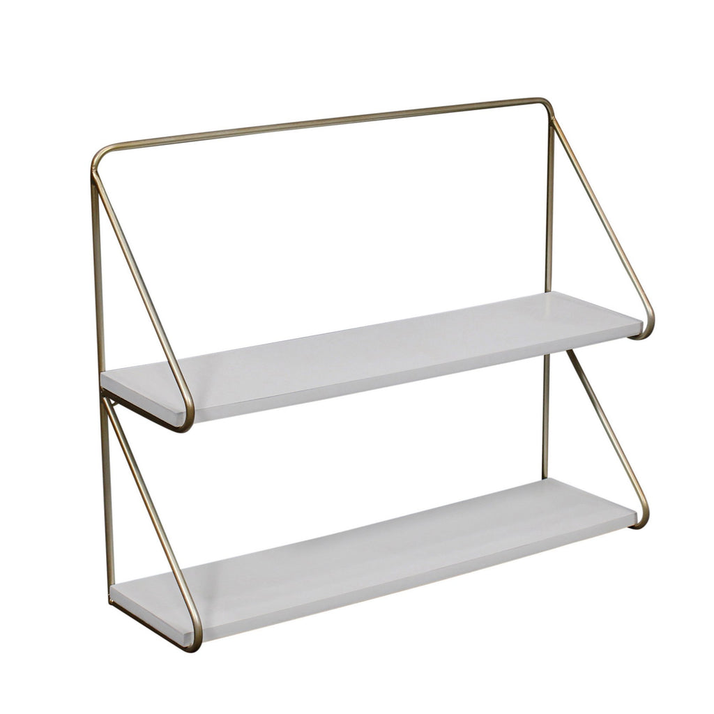 Metal /Wood 20" 2 Teier Wall Shelf, White/Gold