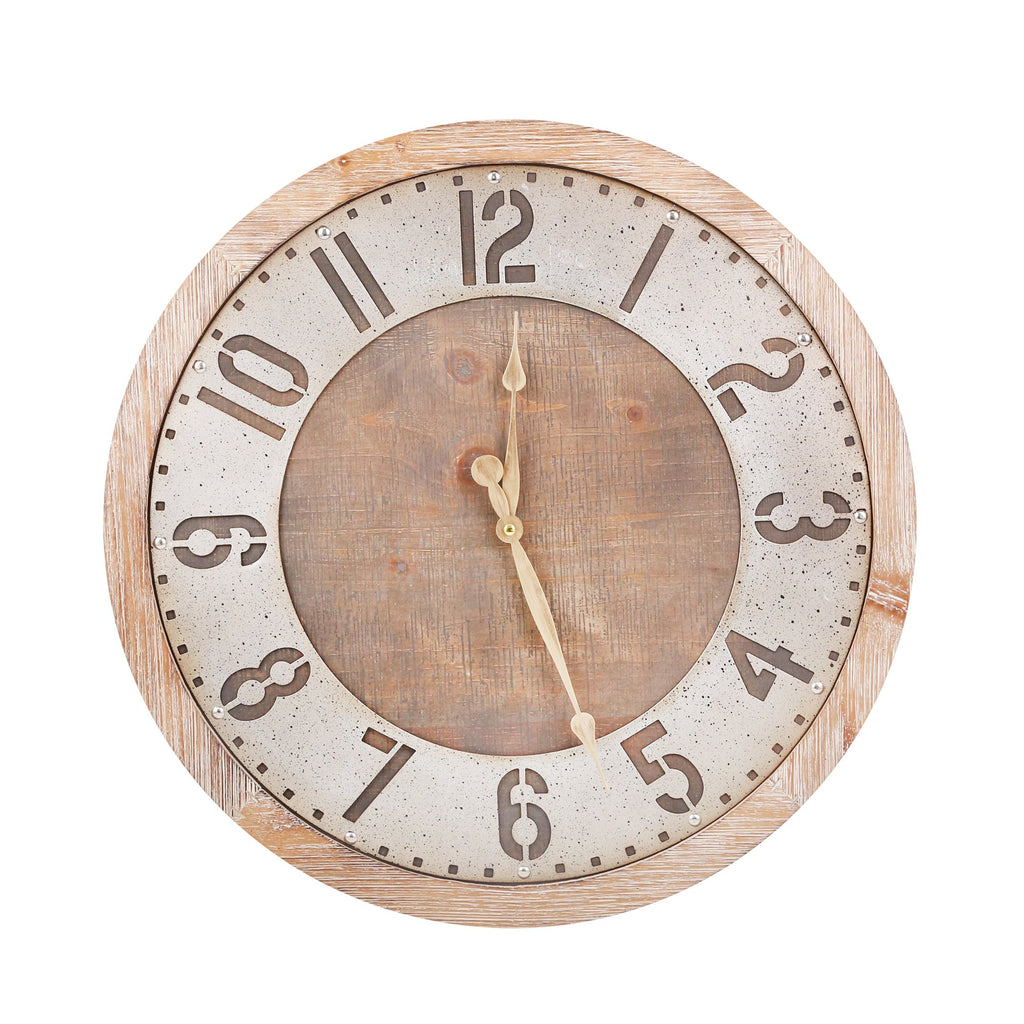 Wood / Metal 21" Industrial Wall Clock, Brown - Wb